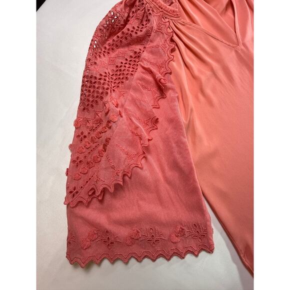 Kobi Halperin Daphne Embroidered Mesh-Sleeve Silk Blouse in Sherbet Pink Size S - Picture 7 of 16